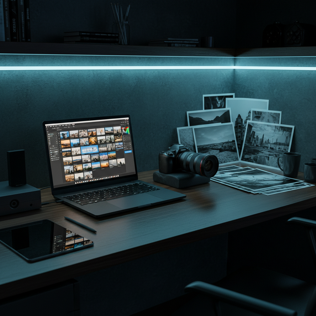 Professional photographer workspace
